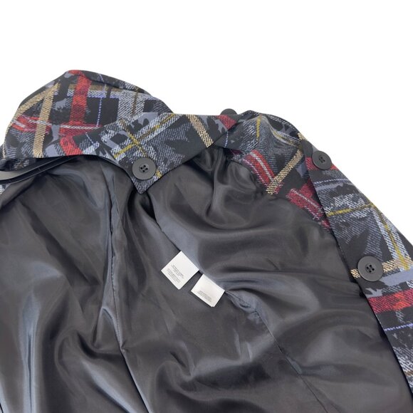 Nine West Womens Plaid Button-Up Coat Size 12 Black/Red/Yellow - Picture 3 of 12